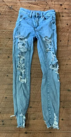 American Eagle destroyed distressed hi-rise light wash 0 jeggings thumbnail 1