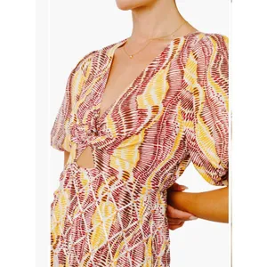 CIEBON Allicent Twist Front Puff Sleeve Midi Dress Size Medium Cutout Beaded thumbnail 10