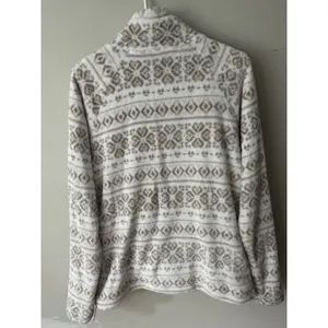 Eddie Bauer Womens Tan Fair Isle Plush Fleece Quarter Zip Pullover M thumbnail 2