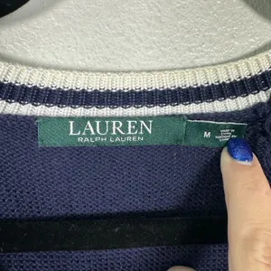 Lauren Ralph Lauren Blue Nautical Lace Up Knit Short Sleeve Shirt Women's Medium thumbnail 4