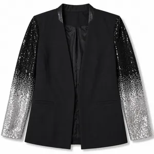 Ebossy Sequin Ombre Sleeve Blazer Womens Large Black Silver Glam Jacket thumbnail 12
