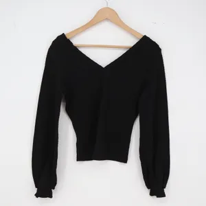ARAVE Top Womens M Balloon Sleeve Black V-Neck Ribbed Textured Excellent thumbnail 5