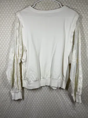 Anthropologie White Lace Floral Mesh Long Sleeve‎ Sweatshirt thumbnail 5