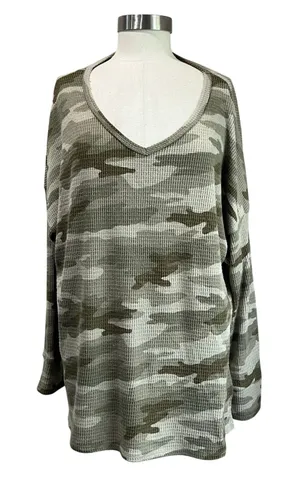 American Eagle Camo Waffle Thermal Top Size XL V‎ Neck Long Sleeve Cozy Fall thumbnail 1
