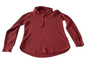 Lauren Ralph Lauren Red Cotton Waffle-Knit Cowl Neck Logo Pullover Sweater Small thumbnail 1