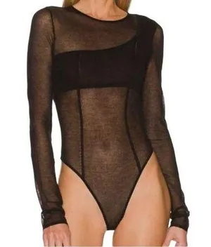 Gauge81 Feriz Womens Black Sheer Round Neck Long Sleeve Bodysuit Small ($355) thumbnail 1