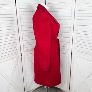 OnTwelfth Coat Women Size XL Red Puff Shoulder Sleeve Belted‎ Trench Long Cherry thumbnail 3