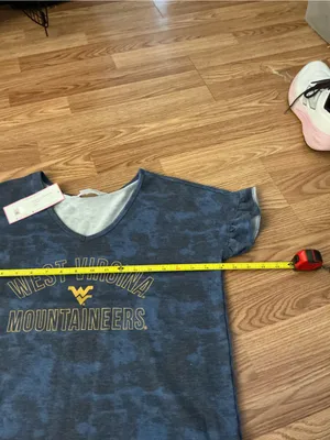 West Virginia Mountaineers Blue V-Neck Ruffle Sleeve Tee Size Small thumbnail 5