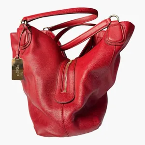 Coach Edie Pebbled Leather Shoulder Bag Red Large Hobo Tote Turnlock Zip Purse thumbnail 8