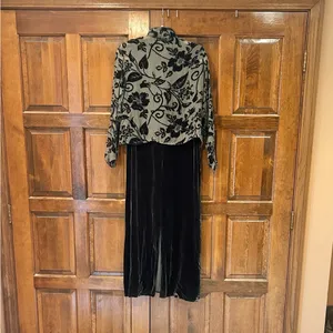 Vintage Carol Anderson 2pc Set Green Velvet Floral Jacket & Maxi Dress Medium‎ thumbnail 3