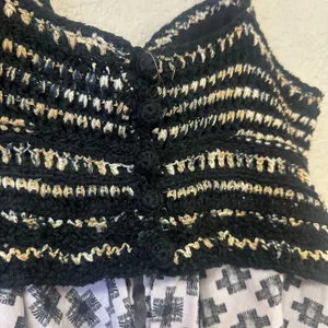 Anthropologie Freida Layered Peplum Cami Metallic Black White Size Medium thumbnail 7