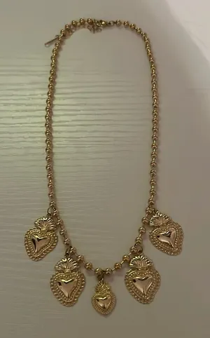 Gold Heart Multi Charm Pendant Beaded Necklace thumbnail 1