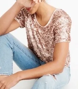 Abercrombie and Fitch Rose Gold Sequins Top Tie Open Back Boxy‎ party S thumbnail 1