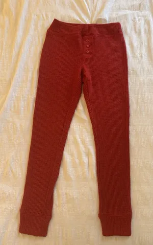 Aerie Red Waffle Knit Lounge Pajama Pants Cozy Holiday Jogger Leggings thumbnail 1