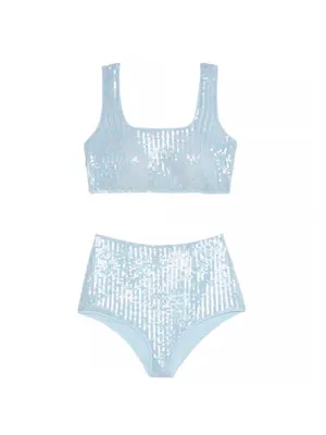 Victorias Secret Iridescent Sequin 2 Piece Set Lingerie Crop Top Panty Blue NEW thumbnail 5