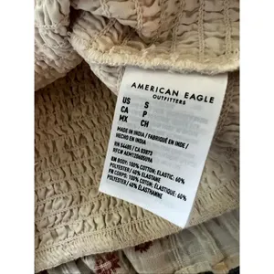 American Eagle Ivory Brick Red Crop Smocked Puff Sleeve Peasant Top Small thumbnail 4