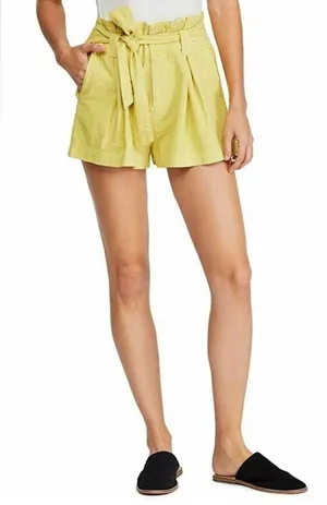 Free People High-Rise Tie-Waist Shorts in Yellow thumbnail 1
