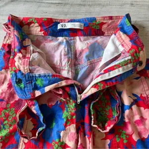 Zara Boho Floral Jogger Style Cotton‎ Lightweight TrouserPants Cropped Red Belt thumbnail 8