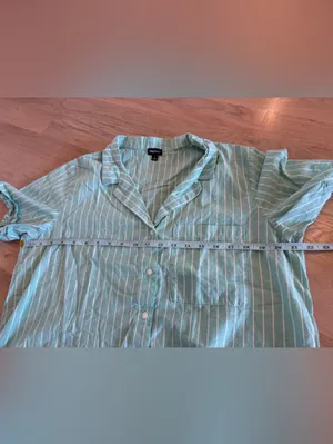 GAP BODY poplin cotton short sleeve top and shorts pajama green stripe set large thumbnail 7