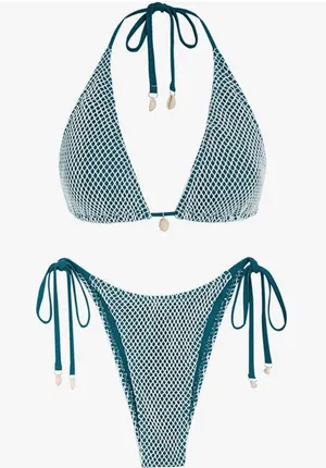 ZAFUL Multiway Triangle Bikini Set – Fishnet Side-Tie Bandeau Halter (XL) ♦️ thumbnail 1