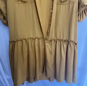 ZARA mustard yellow drop waist button front ruffled Lyocell tunic dress listing-status-banner thumbnail 4