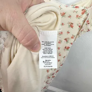 See You Monday Mini Slip Dress Womens XL Ivory Pink Floral Rose Tie Straps thumbnail 5