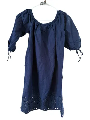 Women's J.Crew Navy Off-Shoulder Eyelet Mini Dress Size XS thumbnail 3