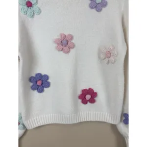 Francesca’s Sweater Size XS White Floral Crochet Flower Knit Pullover Crew Neck thumbnail 6
