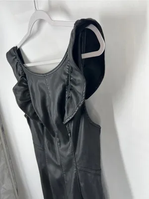 Free People Simone Vegan Short Suit Black Faux Leather Romper XS thumbnail 3
