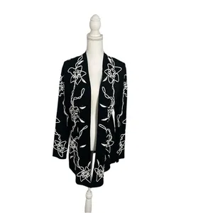 Lauren Michelle Black Embroidered Floral Cardigan – Boho Chic Elegance. thumbnail 3