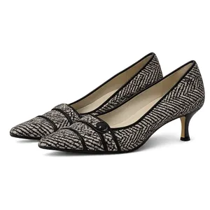 Ann Taylor Black White Tweed Kitten Heel Pointed Toe Pumps Women’s 8.5M thumbnail 4