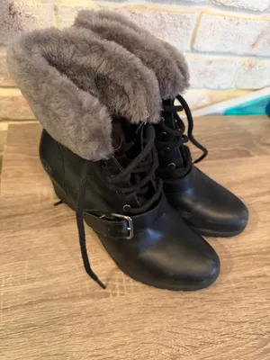 UGG Janney Waterproof Leather Wedge Lace-Up Ankle Boots, Black thumbnail 2