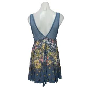 Intimately Free People Blue Sheer Floral Sleeveless Mini A-Line Tank Dress Sz M thumbnail 3