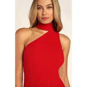 Lulus Keep It Interesting Red Asymmetrical Cutout Halter Maxi Dress Long XL NWT thumbnail 4