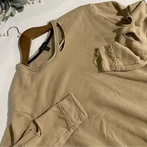ALALA Cypher Distressed Sweatshirt Small Tan Cutout Pullover Athleisure thumbnail 9