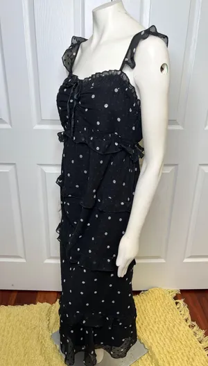 ASOS Design Maternity Black Tiered Midi Dress w/ Ruffle Detail & Ruched Bodice thumbnail 9