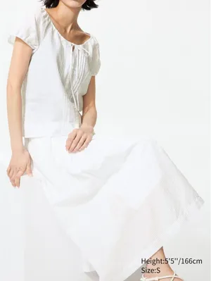 Uniqlo Linen Blend Tuck Long Skirt NWT Off White XXL thumbnail 5