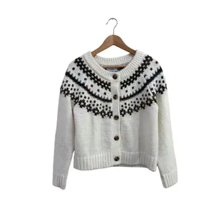 Old Navy Womens Fair Isle Cardigan Sweater Cream‎ Brown Blue Button Front Small thumbnail 2