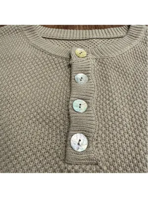Women’s Half Button Down Sweater from Anna-Kaci L Oatmeal Beige Tan Oversized thumbnail 4