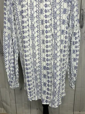 Ann Taylor Loft Blue White Floral Print V-Neck Cotton Tunic Top Sz L Lightweight thumbnail 11