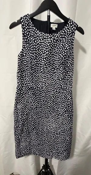 J.Crew Womens Polka Dot Sleeveless Shift Dress Navy Blue White Size 4 thumbnail 1