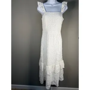 Draper James White Lace Ruffle Strap Midi Dress‎ Southern Bridal Cottagecore S thumbnail 2