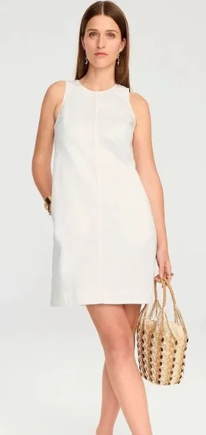 J.Crew‎ Button-Back Shift Dress Womens Size 00 White Denim Mini Rush Sorority thumbnail 1