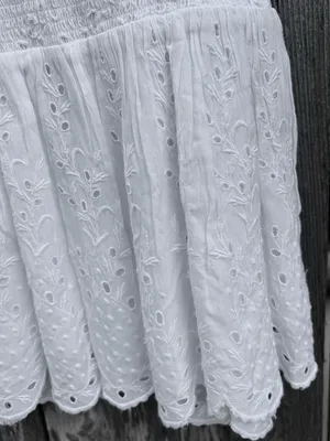 EUC LoveShackFancy Jayce Smocked Eyelet Scalloped Hem Mini Dress White Large thumbnail 9