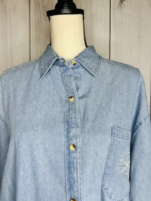 Princess Cruises Blue Womens Button Down Cotton Denim Shirt Sz M Vintage thumbnail 2