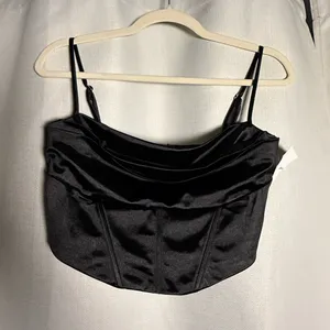 Lovesome Black Satin Spaghetti Strap Bustier Cowl Crop Top Size Large thumbnail 2