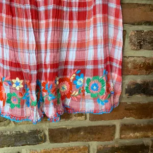 Sister Mary Red Plaid Floral Embroidered Sleeveless Top Women's Size Small thumbnail 4