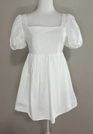 Forever 21 Dress White Puff Sleeve Tie Back Babydoll Mini Dress Cottagecore S thumbnail 1