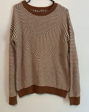 Hem & Thread Medium Rust White Patterned‎ Sweater Pullover Grandpacore thumbnail 1