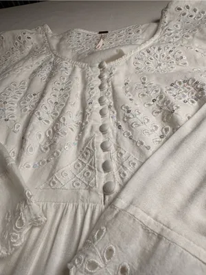 Free People White Eyelet Embroidered Peplum Tunic Blouse Size S Boho thumbnail 5